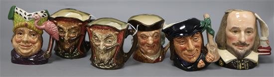 Six Royal Doulton small character jugs, including Mephistopheles D5758 (with verse),